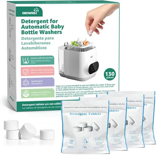 GROWNSY Tabletas de lavado oficiales de detergente, 130 unidades, compatibles con lavadoras de biberones Momcozy