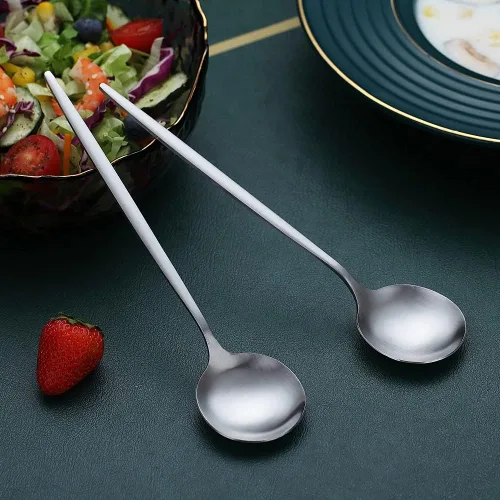 Vista 4 de 6 cucharadas de acero inoxidable Matt Silver, cucharas de sopa y postre de 8.1 pulgadas, aptas para lavavajillas
