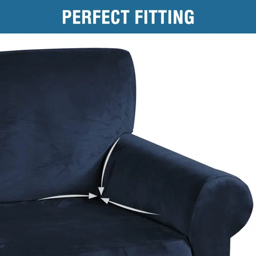 Vista 4 de H.VERSAILTEX Fundas de terciopelo elástico para sofá biplaza de 2 cojines para sala de estar, fundas de sofá con correas antideslizantes, terciopelo