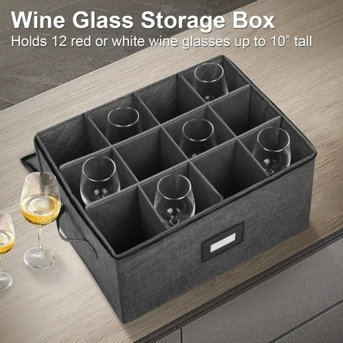 Vista 2 de Mayniu Paquete de 2 Cajas de Almacenamiento para Copas de Vino, Contenedores Estuches de Almacenamiento para Copas con Pie, Almacenamiento