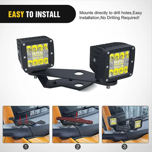 Vista 4 de Nilight 2 piezas de soportes de montaje de bisagra de parabrisas inferior de pilar A doble para bombillas LED de niebla todoterreno para Ford Bronco