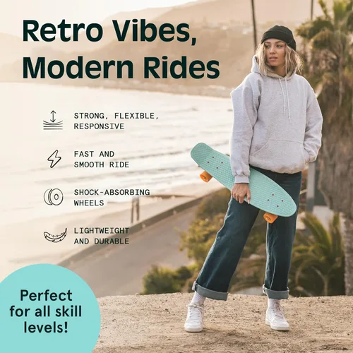 Vista 3 de Retrospec Quip Mini Cruiser - Patineta completa de plástico retro de 22.5 pulgadas con rodamientos ABEC 7 y ruedas de poliuretano, tabla compacta