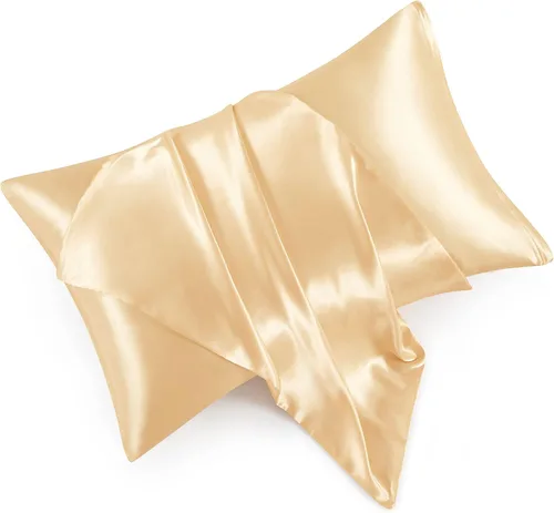 Vista 20 de Fundas de almohada de satén con cremallera (20 x 26), juego de 2 fundas de almohada de tamaño estándar, funda de almohada de seda negra para cabello