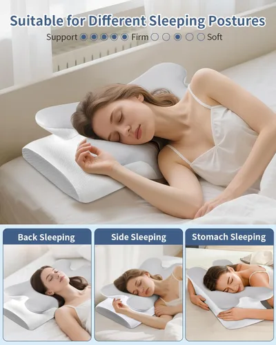 Vista 6 de Almohada Cervical para Alivio del Dolor de Cuello - Almohada Ergonómica para Dormir de Lado, Almohada de Espuma Viscoelástica con Contorno