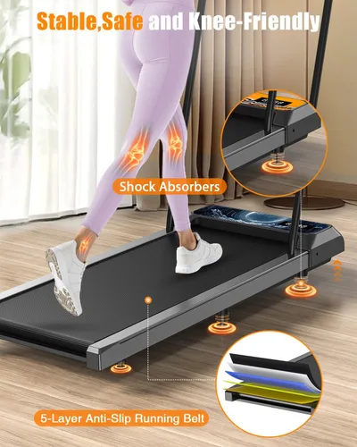 Vista 5 de HCOIW Walking Treadmill Pad with Incline - Portable Under Desk Treadmill, Walking Mat Pad with Handle Bar, 2.5HP Low Noise, 2 in 1 Treadmills for