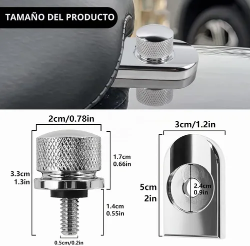 Vista 8 de Cromo plateado para perno de asiento Harley Perno/tornillo de acero inoxidable con cubierta de perilla de montaje Compatible con Harley-Davidson
