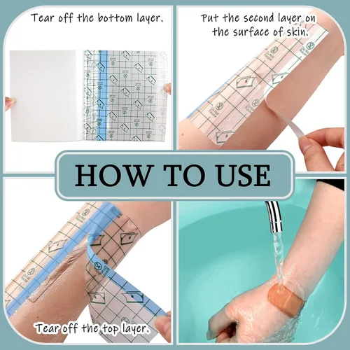 Vista 4 de Nuanchu 50 unidades de vendaje de cuidado posterior de tatuajes impermeable película transparente aderezo ducha parche impermeable elástico cinta