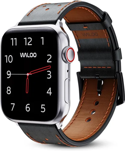 Vista 16 de WALOO Correa de repuesto de cuero genuino transpirable compatible con tu Apple Watch Series 8/7/6/5/4/3/2/1/SE, se adapta a tamaños de 1.496 in