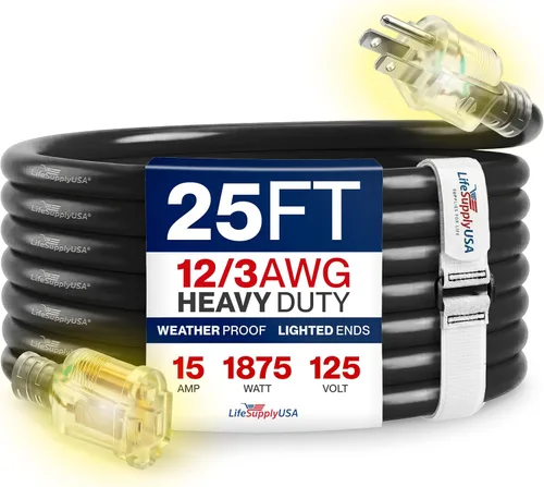 Vista 84 de Cable de extensión SJT de 12/3 300 V con luz LED para uso en interiores y exteriores con enchufe con iluminación LED Amarillo