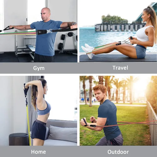 Vista 6 de Bandas de resistencia, juego de bandas de ejercicio Simmgud con asas, bandas de entrenamiento con anclaje de puerta, correas de tobillo
