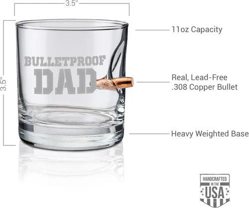 Vista 3 de BenShot Bulletproof Dad Rocks Glass con bala real .308 – 11oz Fabricado en los Estados Unidos