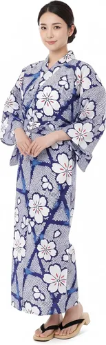 Vista 19 de Kimura Jitsugyo Bata Yukata Kawaii Tradicional de Kyoto para Mujer de Fácil Uso (Kimono Casual Japonés) Set 2 Albaricoque