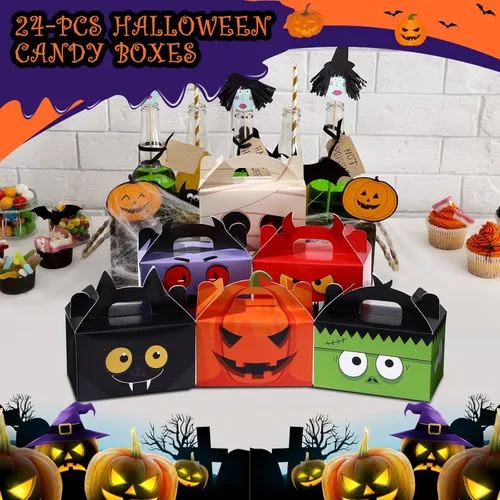 Vista 5 de TaoBary Juego de 24 cajas de dulces de Halloween, cajas de regalos de Halloween, cajas de regalos para regalos de cumpleaños, galletas