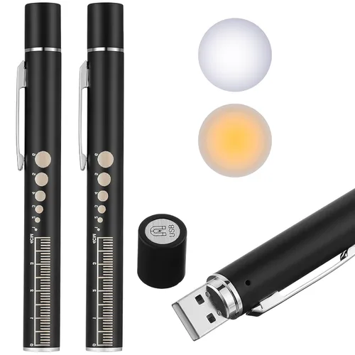 Vista 7 de Honoson Luz para bolígrafo, luz LED reutilizable para estudiantes, médicos, enfermeras con 2 fuentes LED, recargable por USB, bombilla extra cálida