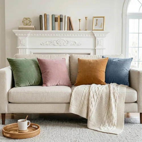 Vista 6 de Lazzzy Paquete de 2 fundas de almohada de terciopelo decorativas para sofá, cama, sofá, silla, funda de cojín azul suave, funda de almohada cuadrada