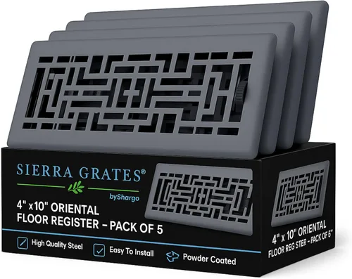 Vista 24 de Registro de piso de diseño oriental de 4 x 12 pulgadas en acabado de bronce metálico, cubiertas de ventilación para piso del hogar, cubiertas