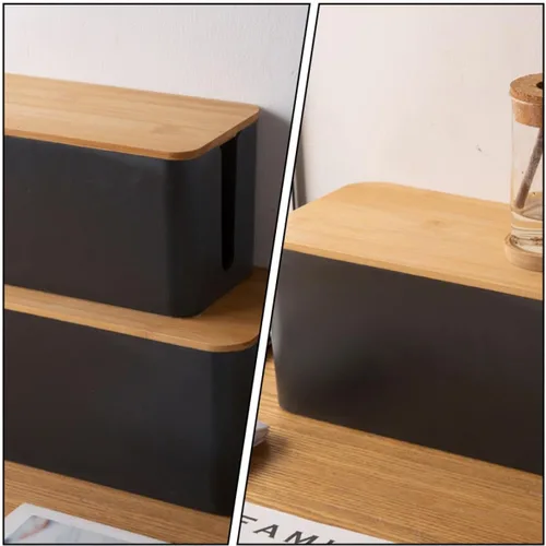 Vista 4 de Operitacx Wood Grain Cable Storage Box Medium Power Line Organizer, Socket and Charging Cable Case, Anti-electric Wire Management for Home and Office