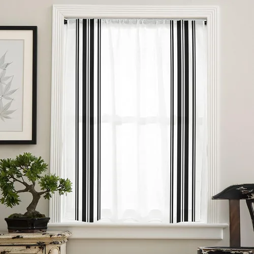 Vista 4 de Cortinas semitransparentes a rayas negras y blancas para sala de estar, dormitorio, puertas francesas de 63 pulgadas de largo, cortinas geométricas