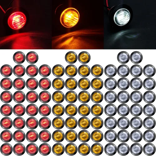 Paquete de 90 luces LED laterales de 3/4 pulgadas, mini luces de botón de remolque, lámpara de señal redonda, 3 bombillas LED selladas de montaje