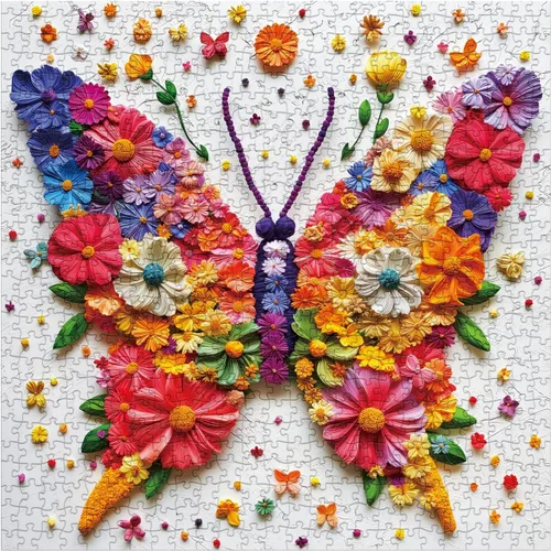 Rompecabezas de alas de mariposa coloridas para adultos, 1000 piezas, rompecabezas estético de plantas de flores, rompecabezas de bordado con