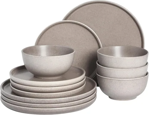 Gibson Elite 12 piezas (servicio para 4) Platos y tazones Eden Rock de cerámica de esmalte reactivo, platos redondos de gres, juego de vajilla para