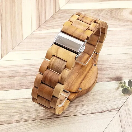 Vista 5 de MII YEW Reloj de madera para hombre, ligero, analógico, de cuarzo, hecho a mano, esfera verde con fecha