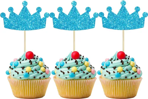 Ephlyn 24 piezas de coronas para cupcakes con purpurina para decoración de cupcakes de reina con temática de princesa para baby shower, boda, fiesta