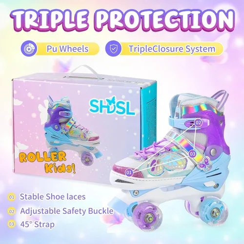 Vista 3 de SHDSL Girls Roller Skates for Kids Beginners 4 Size Adjustable Roller Skates, Light UP 8 Wheels for Girls Roller Skate Fun Illuminating Roller Skate