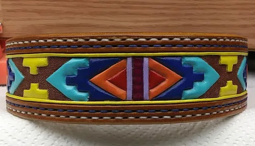 Vista 2 de Dog Large Collar with Aztec Motif, Dog Lover Handstitched Collar, Padded Leather Dog Collar, Dog Collar Handmade Leather