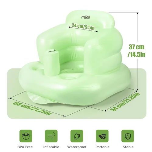 Vista 5 de Mink Asiento de bebé inflable para bebés de 3+ meses, asientos de piso para bebés para sentarse, silla de bebé inflable portátil con bomba de aire