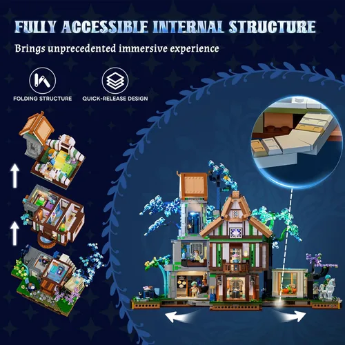 Vista 3 de Lumibricks Sylvan-Inn Treehouse Lighting - Juego de ladrillos de construcción, 3120 piezas, colección de cabaña de hotel elfo, juego de luces LED