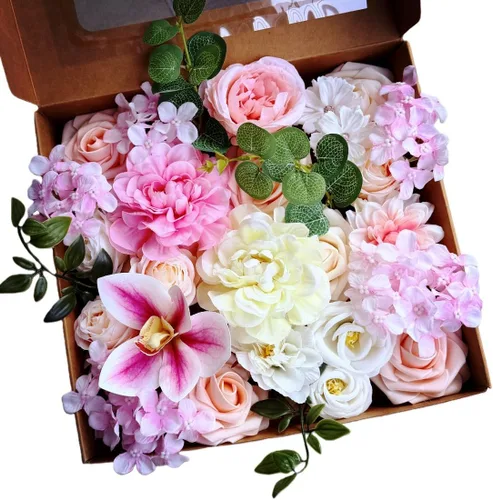 Vista 12 de Flores artificiales, peonías rosas, peonías de seda, flores sintéticas de primavera, ramo de boda, despedida de soltera, pastel, flor, bricolaje