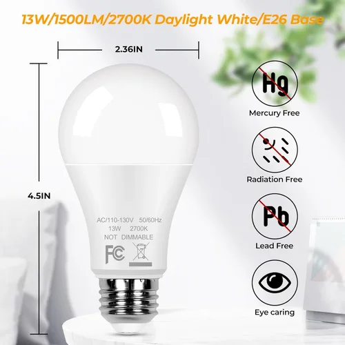 Vista 2 de Bombillas LED A19 13 W, equivalentes a 100 W, paquete de 12 bombillas LED súper brillantes de 1500 lúmenes, base de rosca media E26 para lámpara