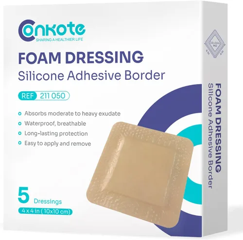 Vista 9 de Conkote Apósitos de espuma de silicona de 2 x 2 pulgadas, vendajes grandes para el cuidado de heridas, caja de 10 apósitos