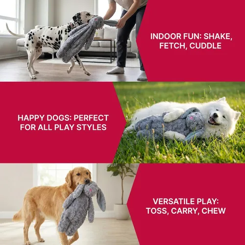 Vista 4 de Pet Lou Floppy - Juguete de peluche para perros sin relleno con papel chirriante y arrugado, juguetes masticables para perros, juguetes duraderos