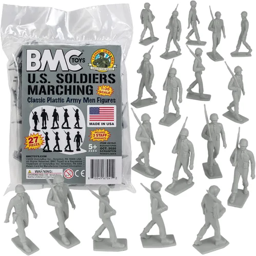 BMC Marx Plastic Army Men Marching US Soldiers - 27 figuras grises de la Segunda Guerra Mundial fabricadas en Estados Unidos