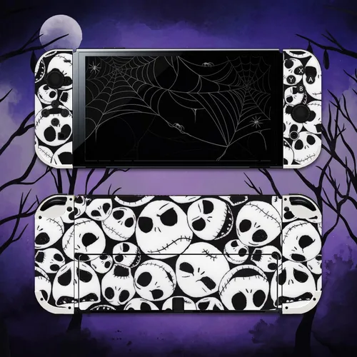 Vista 2 de BelugaDesign Skulls Switch Skin - Calcomanía de vinilo gótico Nightmare Halloween Horror Compatible con Nintendo Switch OLED