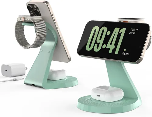 Vista 12 de Estación de carga 3 en 1 para dispositivos Apple, soporte de cargador Mag-Safe de carga rápida, cargador inalámbrico para iPhone serie