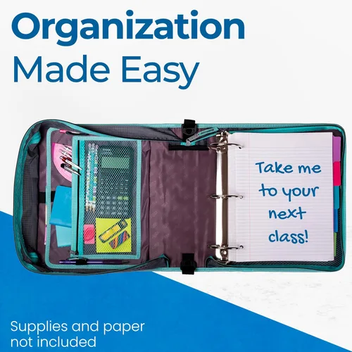 Vista 7 de Case-it - Carpeta Mighty Zip Tab escolar con cremallera, expansible, organizadora, múltiples bolsillos, correa hombro, anillos 3 pulgadas, 600