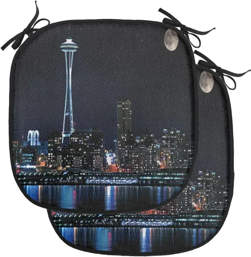 Vista 182 de Lunarable USA Chair Cushion Pad, American Cities Skylines Metropolis Architecture Sketch Style Hand Drawn Art Print, Seat Padding for Kitchen &