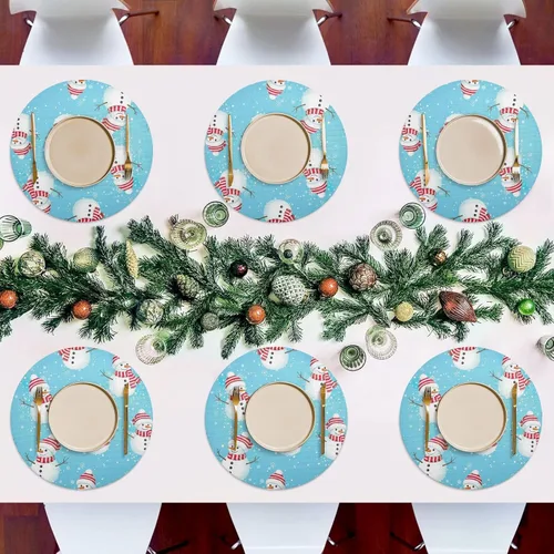 Vista 7 de Playful Snowmen Blue Table Placemat, Washable Place Mat Heat Resistant for Kitchen one sizex1