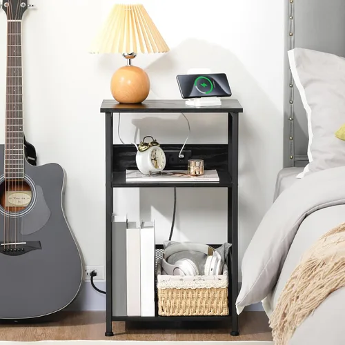 Vista 7 de AMHANCIBLE HETCD01BK-1 - Soporte para tocadiscos con estación de carga, soporte para tocadiscos con armario de almacenamiento, mesa auxiliar de 3