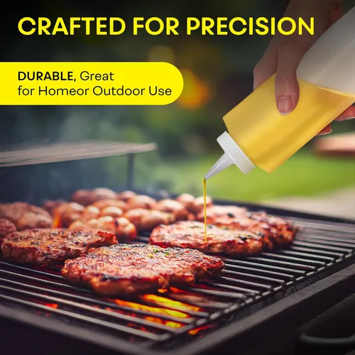 Vista 5 de BRIGHTFROM Botellas exprimibles de condimentos de 16 onzas de cuello ancho, botellas vacías para chorros – Tapa superior extraíble, a prueba