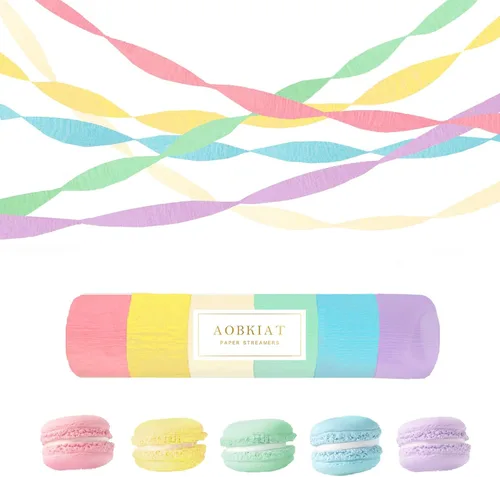 Vista 15 de AOBKIAT 5 rollos de papel crepé de serpentinas de arco iris, decoraciones de fiesta de Candyland para Navidad, cumpleaños, boda, despedida