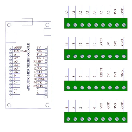 Vista 4 de Placa del módulo de ruptura del bloque de terminales del tornillo del montaje en carril DIN para Arduino MKR.