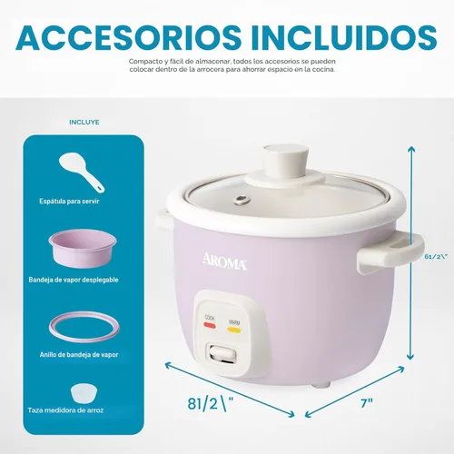 Vista 4 de Arrocera AROMA® CoreCoat con cesta emergente para cocinar al vapor (4 tazas cocinadas, 2 tazas sin cocinar)