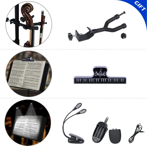 Vista 4 de Klvied Atril Plegable Portátil para Partituras con Colgador de Violín, Negro