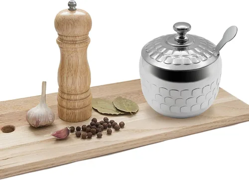 Vista 6 de Tazón de Acero Inoxidable para Azúcar, Frasco para Condimentos de Café, Recipiente para Especias, Olla para Condimentos con Tapa y Cuchara