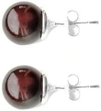 Vista 2 de Ian and Valeri Co. Pendientes redondos de plata esterlina ámbar cereza negra, Ámbar, Ámbar