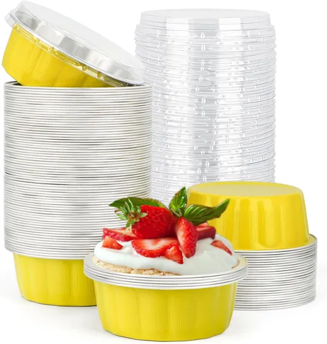 Vista 38 de Beasea Tazas de Ramekin de Aluminio con Tapa, 50 Unidades 6.1oz 180ml Mini Ramekins Desechables de Aluminio para Horno, Tazas Redondas para Cupcakes